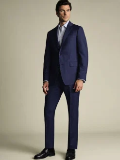 Blauw - Charles Tyrwhitt Slim Fit Sharkskin Trousers