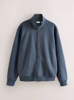 Blauw - Cotton Rich Jersey Full Zip Funnel Neck Sweatshirt
