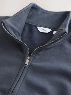Blauw - Cotton Rich Jersey Full Zip Funnel Neck Sweatshirt