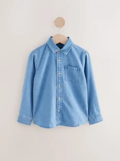 Blauw - Denim overhemd met lange mouwen (3-16jr)