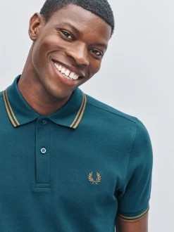 Blauw - Fred Perry polo met tweekleurig gestreept randje
