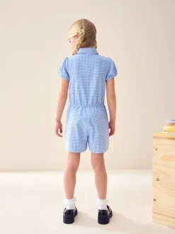 Blauw - Geruit schoolspeelpakje met rits aan de voorzijde en hoog aandeel katoen (3 - 14 jr)
