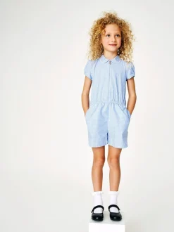 Blauw - Geruit schoolspeelpakje met rits aan de voorzijde en hoog aandeel katoen (3 - 14 jr)