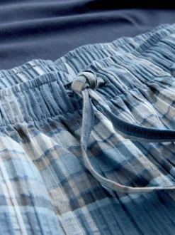 Blauw - Geruite pyjama met korte mouwen