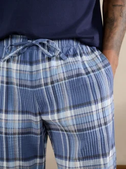 Blauw - Geruite pyjama met korte mouwen