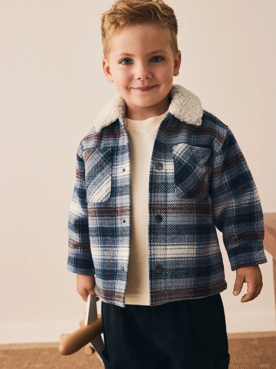 Blauw - Geruite shacket met borgvoering (3mnd -7jr)