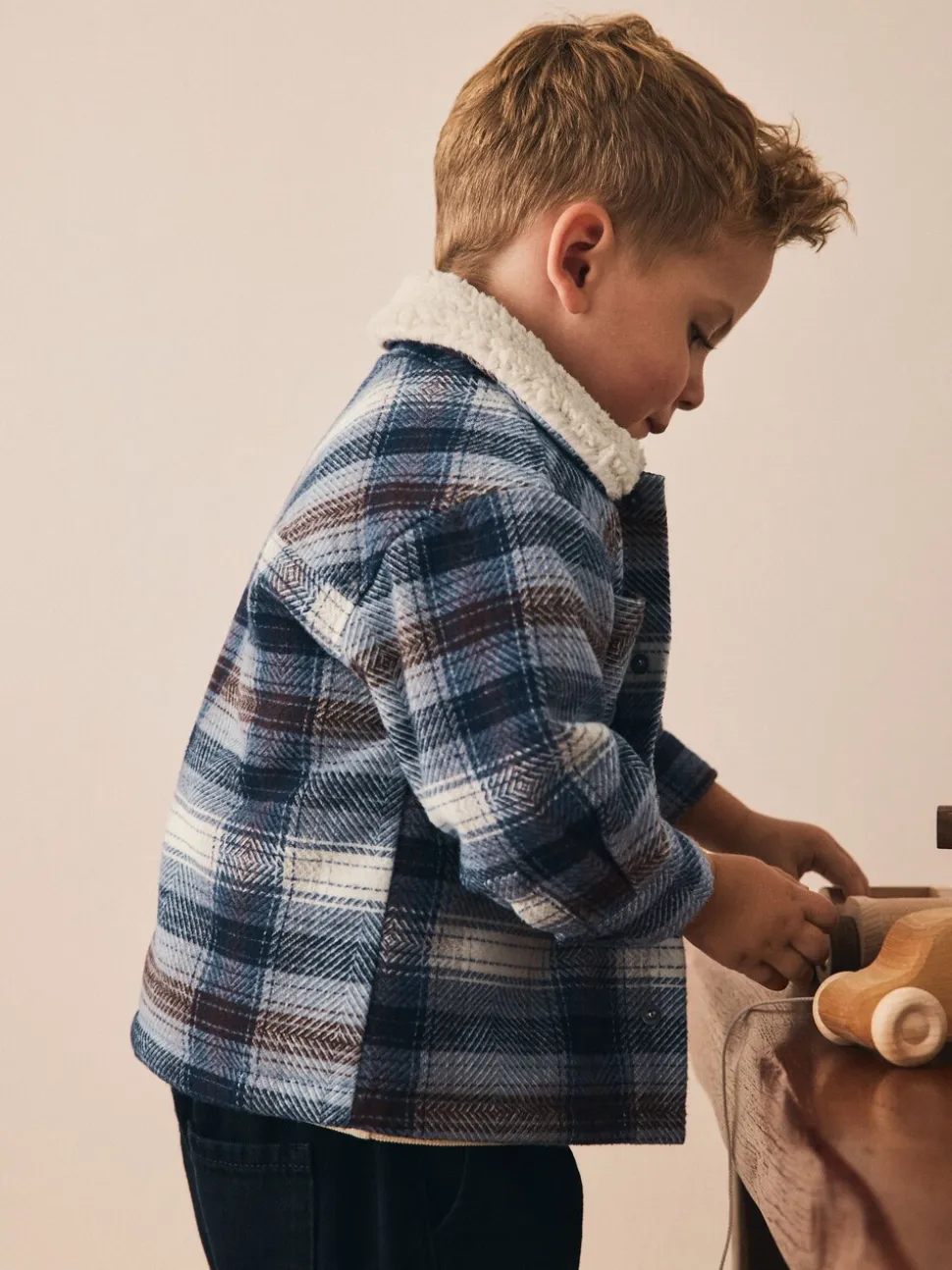 Blauw - Geruite shacket met borgvoering (3mnd -7jr)