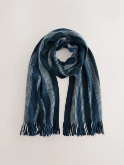 Blauw - Gestreepte gebreide sjaal