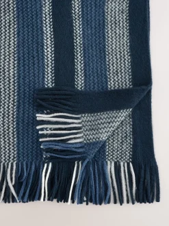 Blauw - Gestreepte gebreide sjaal