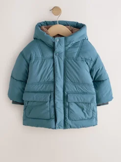 Blauw - Gewatteerde, regenbestendige jas met borgvoering (3mnd-7jr)