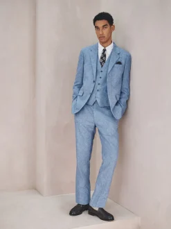 Blauw - Gilet van linnenmix met textuur