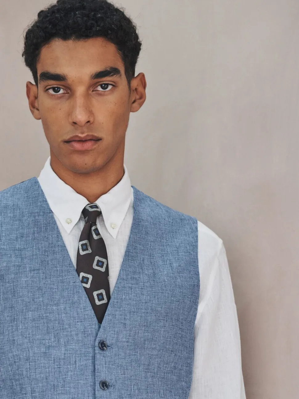 Blauw - Gilet van linnenmix met textuur