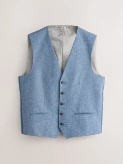 Blauw - Gilet van linnenmix met textuur