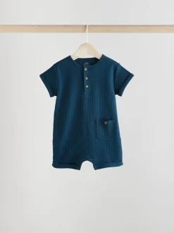 Blauw - Grootvader Knopen bij de hals 4 set Baby Rompertjes