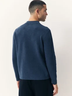 Blauw - Half met rits - Regular Fit Premium Mid Weight Long Sleeve Knit Polo Shirt