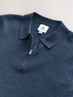 Blauw - Half met rits - Regular Fit Premium Mid Weight Long Sleeve Knit Polo Shirt