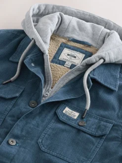 Blauw - Hooded Corduroy Borg Lined Shacket
