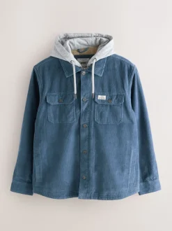 Blauw - Hooded Corduroy Borg Lined Shacket