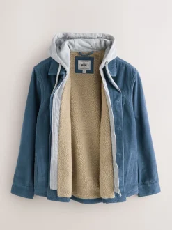 Blauw - Hooded Corduroy Borg Lined Shacket