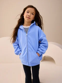 Blauw - Hoodie met doorlopende rits (3-16 jr)