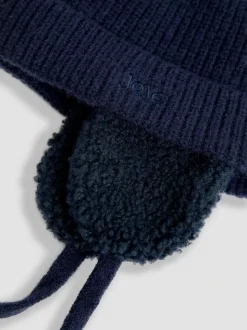 Blauw - JoJo Maman Bébé Cosy Pom Pom Rib Hat