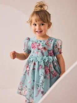 Blauw - Jurk met bloemencorsage (3mnd -8jr)