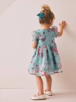 Blauw - Jurk met bloemencorsage (3mnd -8jr)