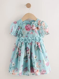 Blauw - Jurk met bloemencorsage (3mnd -8jr)