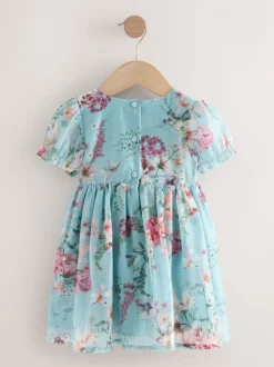 Blauw - Jurk met bloemencorsage (3mnd -8jr)