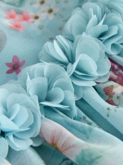 Blauw - Jurk met bloemencorsage (3mnd -8jr)