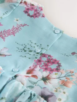 Blauw - Jurk met bloemencorsage (3mnd -8jr)
