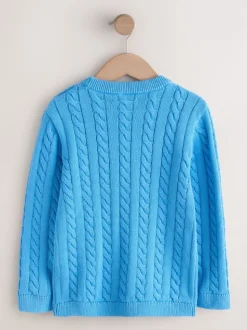 Blauw - Kabeltrui met ronde hals (3-16jr)