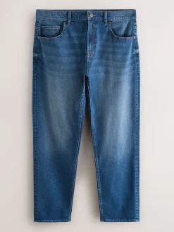Blauw - Klassieke stretchjeans met standaard taps toelopende pasvorm