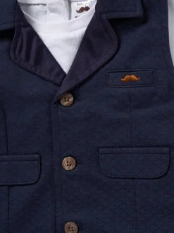 Blauw - Little Gent 100% Cotton Shirt, Waistcoat & Shorts Set