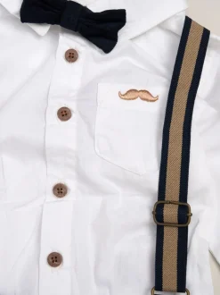 Blauw - Little Gent Corduroy Bow Tie Mock Shirt and Trousers With Braces Outfit Set