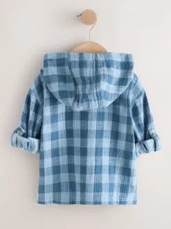 Blauw - Long Sleeve Check Hooded Shirt (3mths-7yrs)