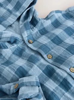 Blauw - Long Sleeve Check Hooded Shirt (3mths-7yrs)