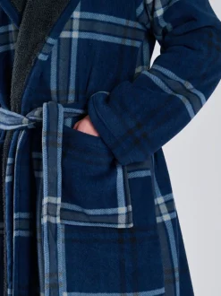 Blauw - Loungeable Ruit bonded fleece gevoerde kamerjas met capuchon