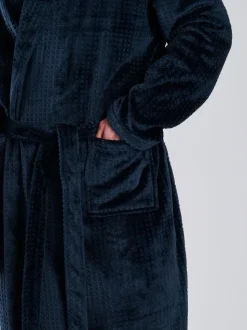 Blauw - Loungeable wafelstof fleece kamerjas met sjaalkraag