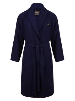 Blauw - Lyle & Scott 100% katoenen premium badjas met wafeldessin
