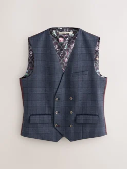 Blauw - Maatgesneden kostuum met ruit: herenvest