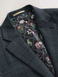 Blauw - Maatgesneden kostuum met ruit: colbert