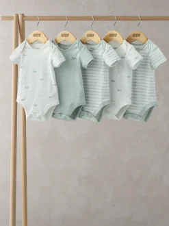 Blauw - Mamas & Papas blauwe 100% katoenen rompertjes met korte mouwen en walvisprint, 5 verpakking