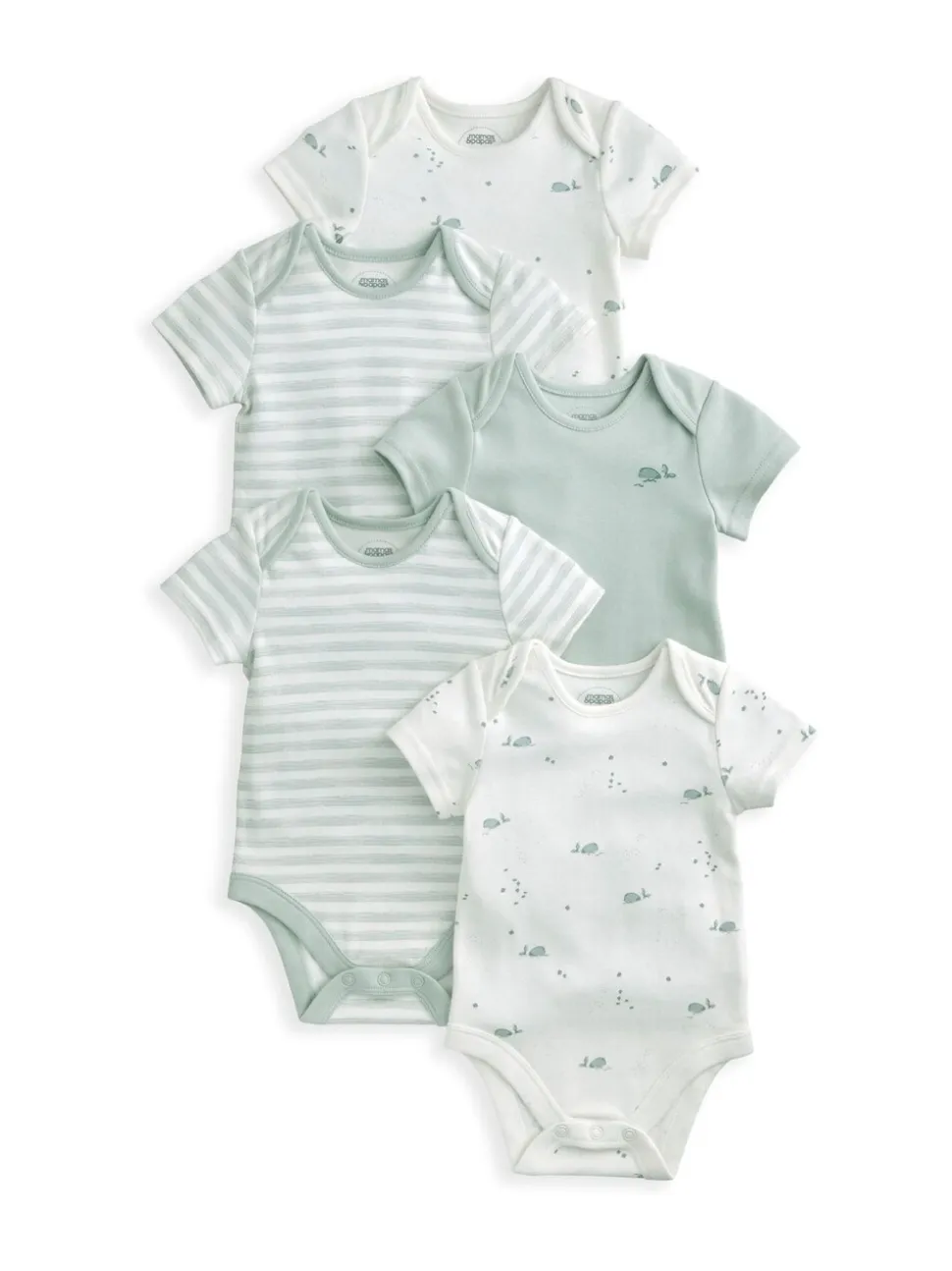 Blauw - Mamas & Papas blauwe 100% katoenen rompertjes met korte mouwen en walvisprint, 5 verpakking