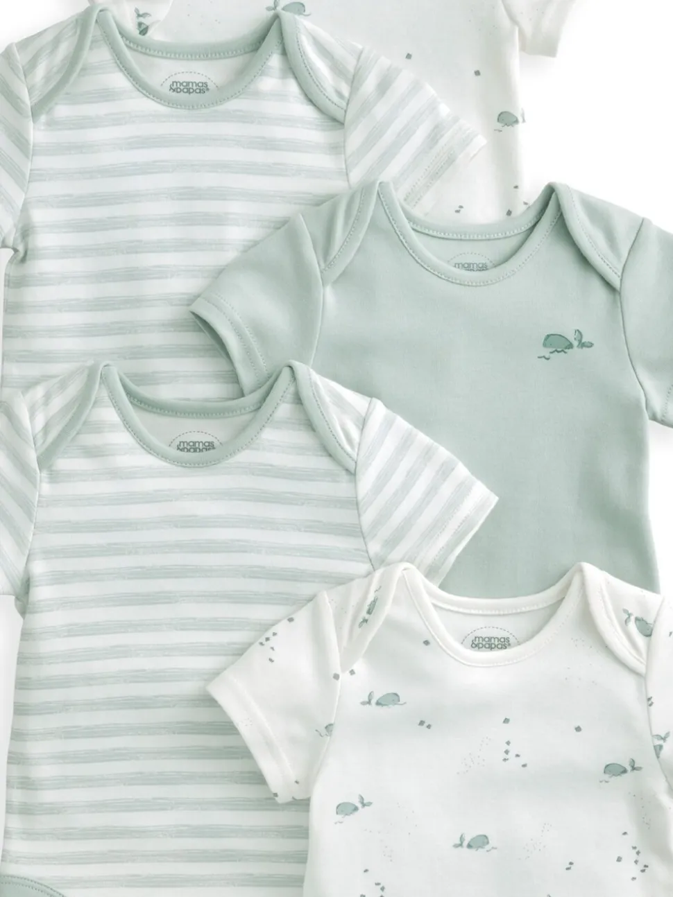 Blauw - Mamas & Papas blauwe 100% katoenen rompertjes met korte mouwen en walvisprint, 5 verpakking