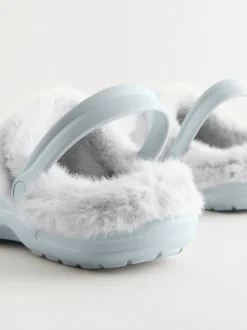 Blauw - Met imitatiebont gevoerde damespantoffels