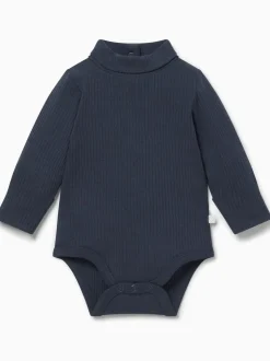Blauw - MORI Ribbed Roll Neck Supersoft Bodysuit