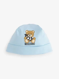 Blauw - Moschino Baby Logo Sleepsuit, Hat & Bib Giftset With Giftbox
