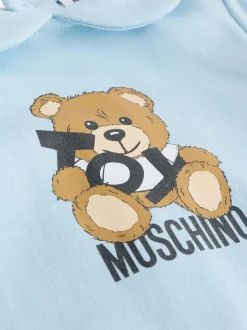 Blauw - Moschino Baby Logo Sleepsuit, Hat & Bib Giftset With Giftbox