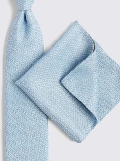 Blauw - Moss stropdas met textuur